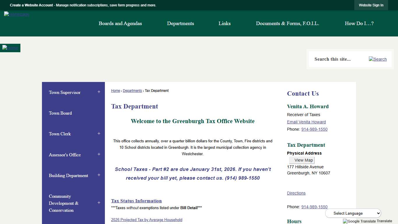 Tax Department Greenburgh, NY